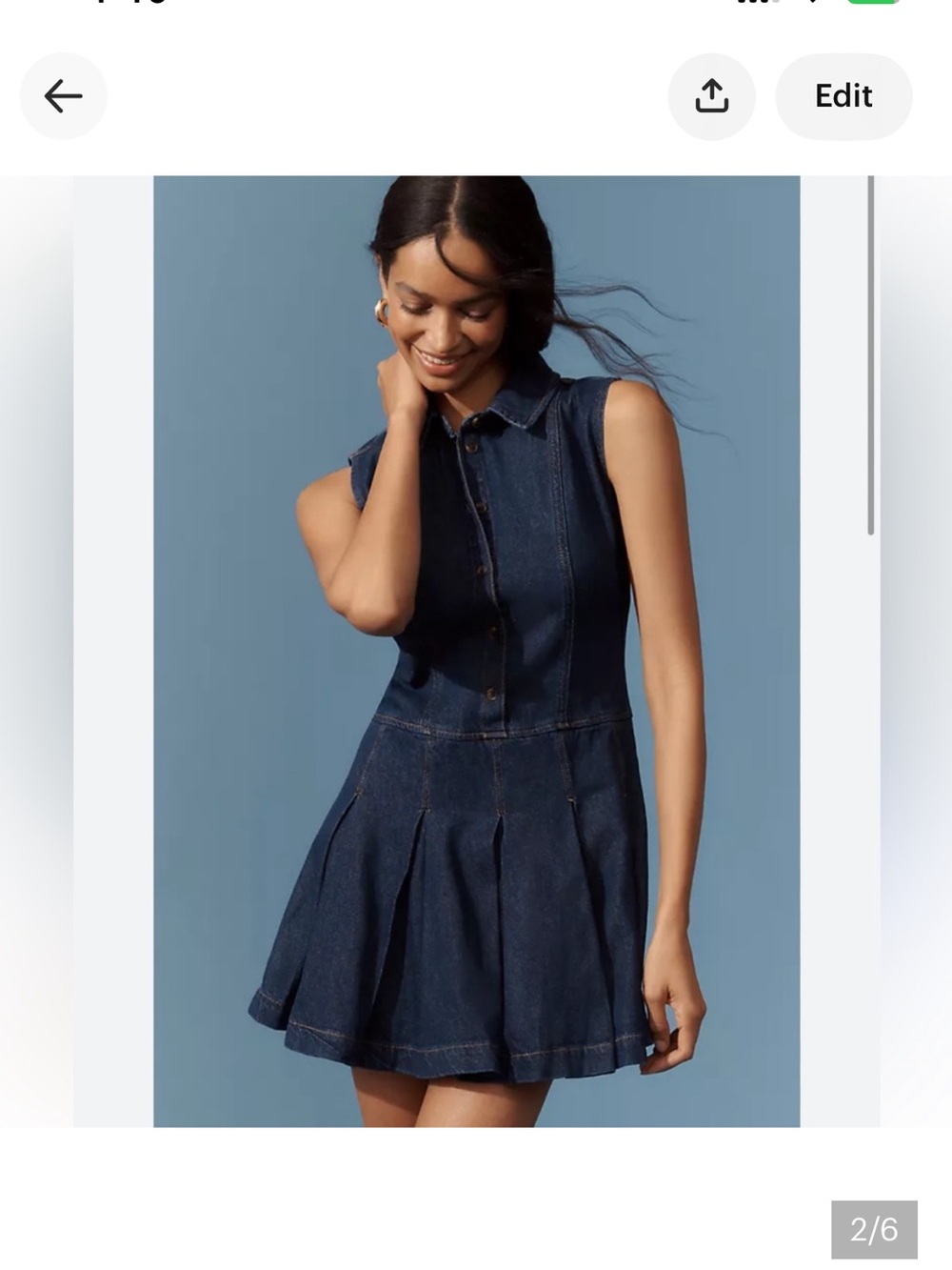 Reformation Dark Blue Denim Pleated Mini Dress